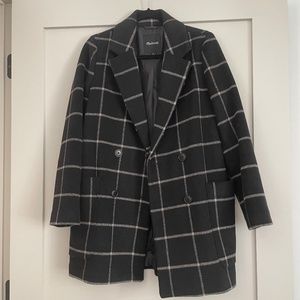 Windowpane Black and Grey Wool Peacoat